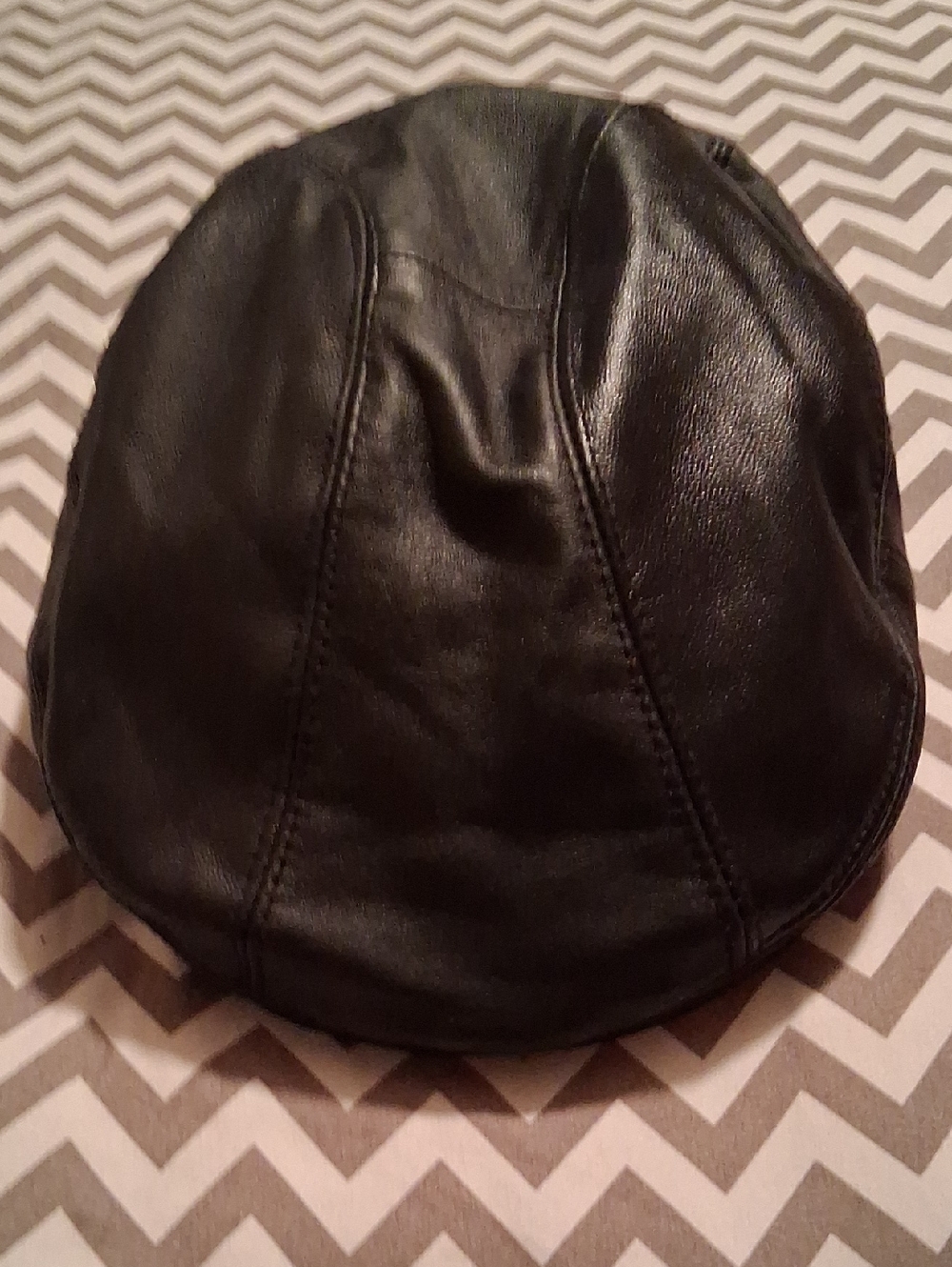 Black Leather Newsboy Cap